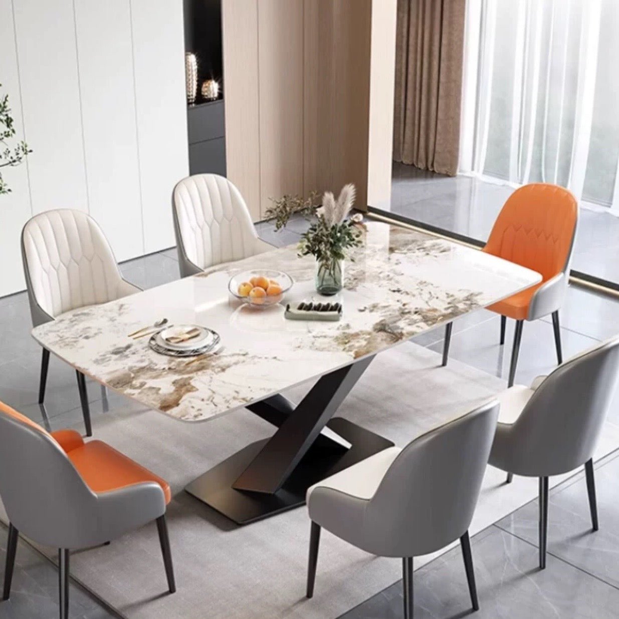 <包送貨包安裝>意式岩板餐桌組合JHT002