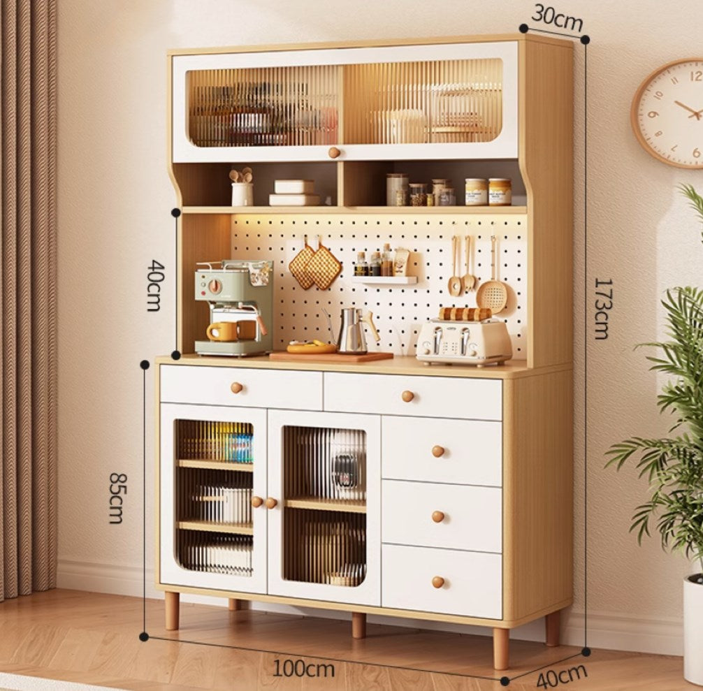 <包送貨包安裝>原木奶油色雙玻璃門餐邊櫃TT004